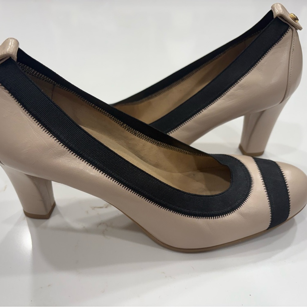 Stuart Weitzman Cream and Black Heels with Slingback Strap
